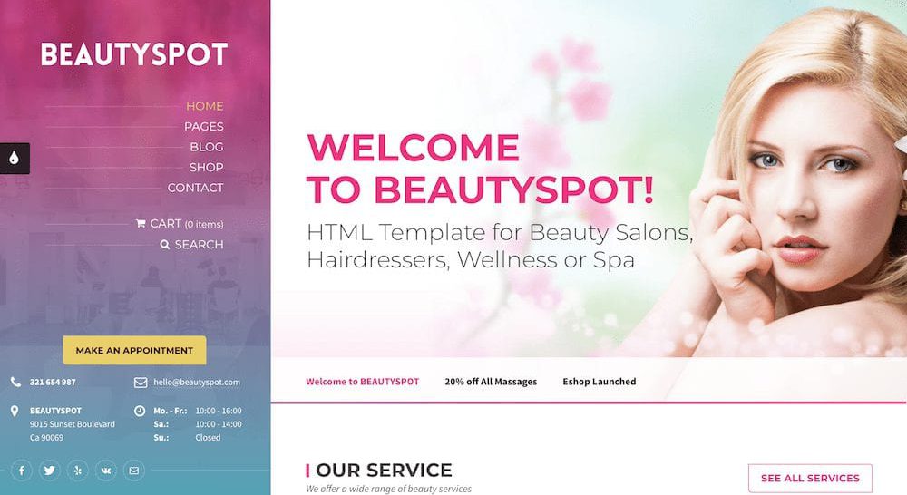 Template for a Spa website and beautvspot